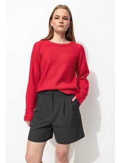 Pull Col Rond Femme - Rouge Uni Colore