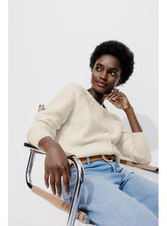 Cardigan Boutonné Femme - Naturel Uni Clair