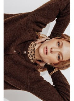 Cardigan Boutonné Femme - Marron Uni Fonce