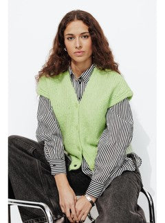 Cardigan sans Manches Femme - Vert Uni Colore