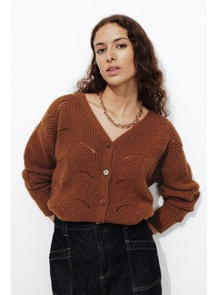 Cardigan Torsadé Femme - Marron Uni Fonce