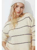 Pull Moelleux Rayé Femme - Naturel Raye