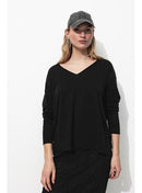 Pull Fin Ajouré Col V Femme - Noir Uni Fonce