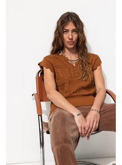 Pull Ajouré Femme - Grège Uni Fonce