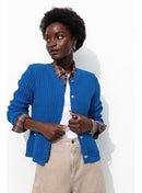 Cardigan à Épaulettes Femme - Bleu Uni Colore