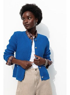 Cardigan à Épaulettes Femme - Bleu Uni Colore