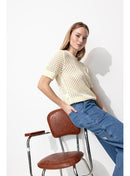 Pull Manches Courtes Femme - Naturel Uni Clair