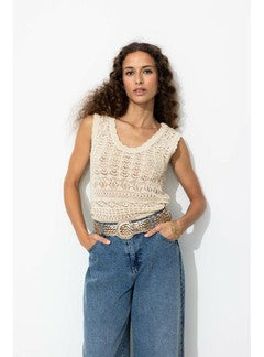 Pull au Crochet Recto/verso - Naturel Uni Clair