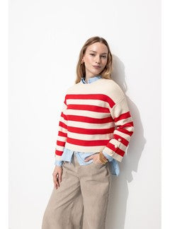 Pull Marin Rayé Femme - Rouge Raye