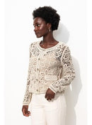 Cardigan en Crochet Femme - Naturel Uni Clair
