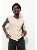 Cardigan sans Manches Femme - Naturel Uni Clair