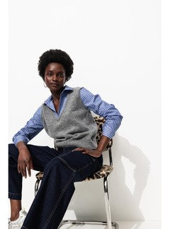 Pull Effet 2 en 1 Femme - Gris Uni Clair