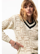 Pull en Crochet Femme - Naturel Uni Clair