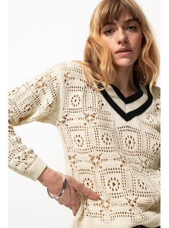 Pull en Crochet Femme - Naturel Uni Clair