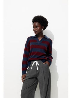 Pull Polo Rayé Femme - Bleu Raye