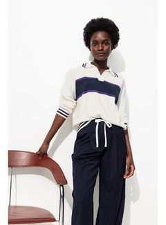 Pull Polo Rayé Femme - Naturel Raye