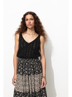 Débardeur Éco-conçu en Crochet - Noir Uni Fonce