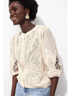 Cardigan à Effet Superposé - Naturel Uni Clair