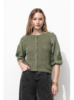 Cardigan à Effet Superposé - Kaki Uni Fonce