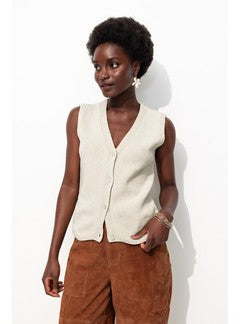Cardigan sans Manches Femme - Naturel Uni Clair
