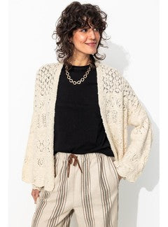 Cardigan Oversize Ajouré Femme - Naturel Uni Clair