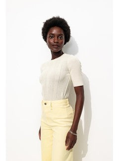 Pull Manches Courtes - Naturel Uni Clair