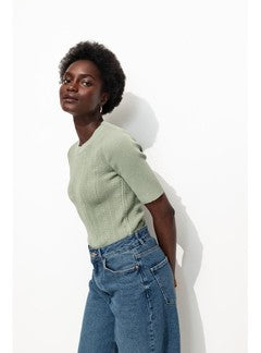 Pull Manches Courtes - Kaki Uni Clair