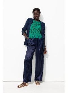 Billy Pantalon en Satin Femme - Bleu Uni Fonce