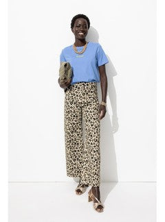 Pantalon Large Léopard Femme - Naturel Imprime