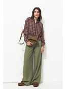 Pantalon Large et Fluide Femme - Kaki Uni Fonce