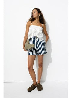 Short Rayé à Boutons Apparents - Bleu Raye