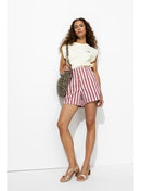 Short Rayé à Boutons Apparents - Rose Raye