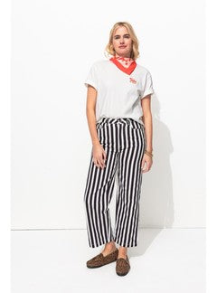Pantalon Court Rayé Femme - Bleu Raye