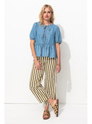 Pantalon Court Rayé Femme - Kaki Raye