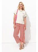 Pantalon Court Rayé Femme - Rouge Raye