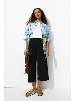 Pantalon Large et Court Femme - Noir Uni Fonce