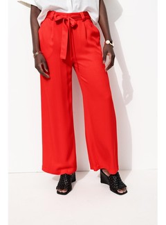 Pantalon Large Taille Haute - Rouge Uni Colore