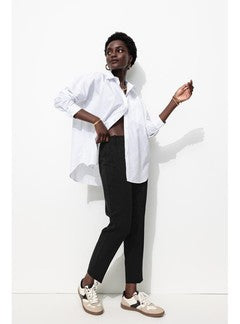 Pantalon Cigarette Uni Femme - Noir Uni Fonce