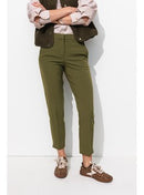 Pantalon Cigarette Uni Femme - Kaki Uni Fonce