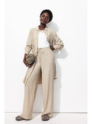 Pantalon Large Taille Haute - Naturel Uni Clair