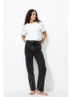 Basile Jean Droit High Rise - Noir Uni Fonce
