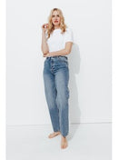 Basile Jean Droit High Rise - Jeans Uni Fonce