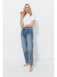Basile Jean Droit High Rise - Jeans Uni Fonce
