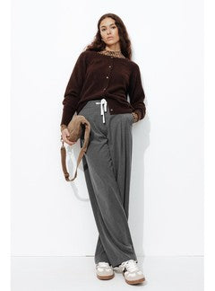 Pantalon Large Cordon Femme - Gris Uni Clair