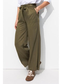 Pantalon Large et Fluide Femme - Kaki Uni Fonce