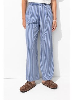 Pantalon Large et Fluide Femme - Bleu Raye