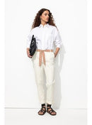 Pantalon Chino Ceinturé Femme - Blanc Uni Clair