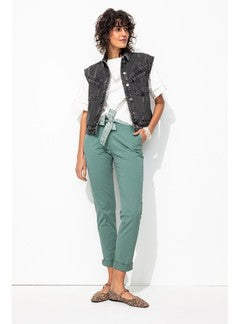 Pantalon Chino Ceinturé Femme - Gris Uni Fonce