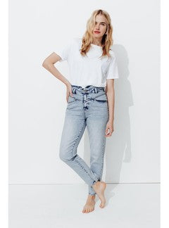 Jean Mom Taille Haute Marcel - Jeans Uni Clair