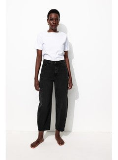 Jean Barrel Taille Haute - Noir Uni Fonce
